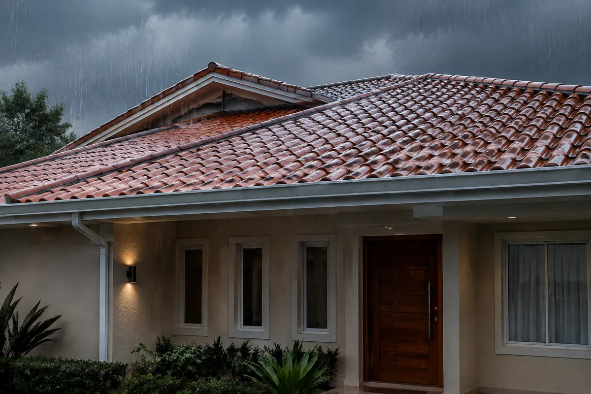Cobertura residencial restaurada após correção de goteiras
