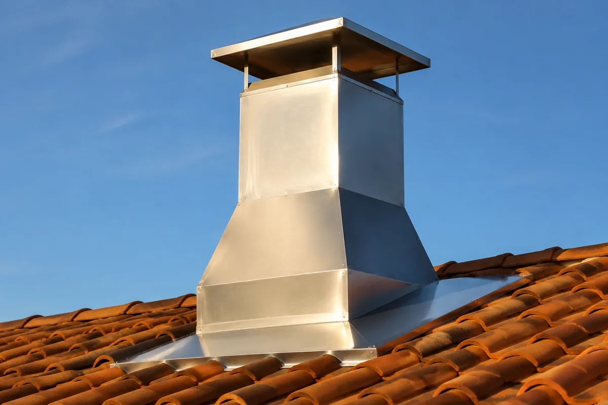 Chapéu de aço inox instalado em chaminé de churrasqueira