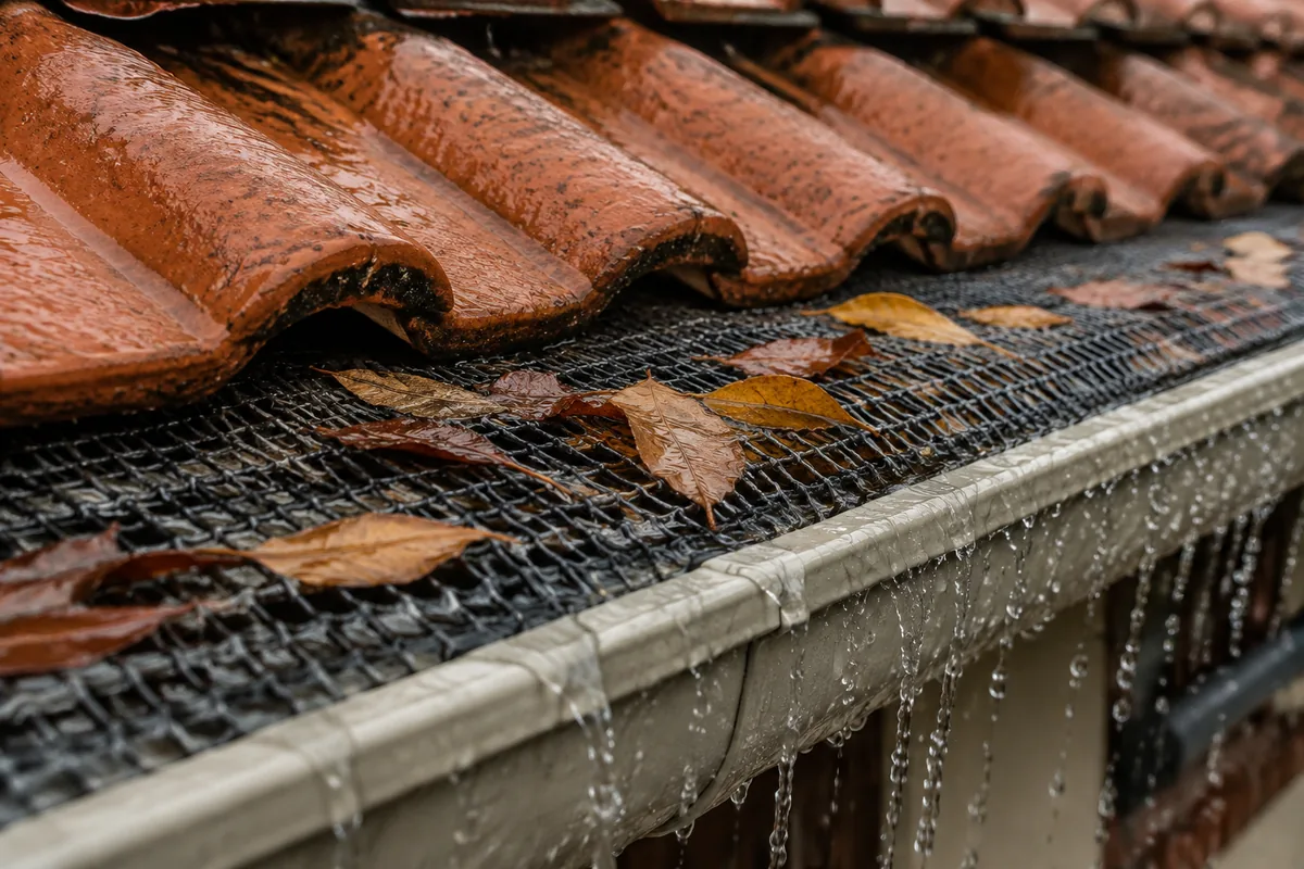 Tela para calha permitindo passagem da chuva e retendo folhas